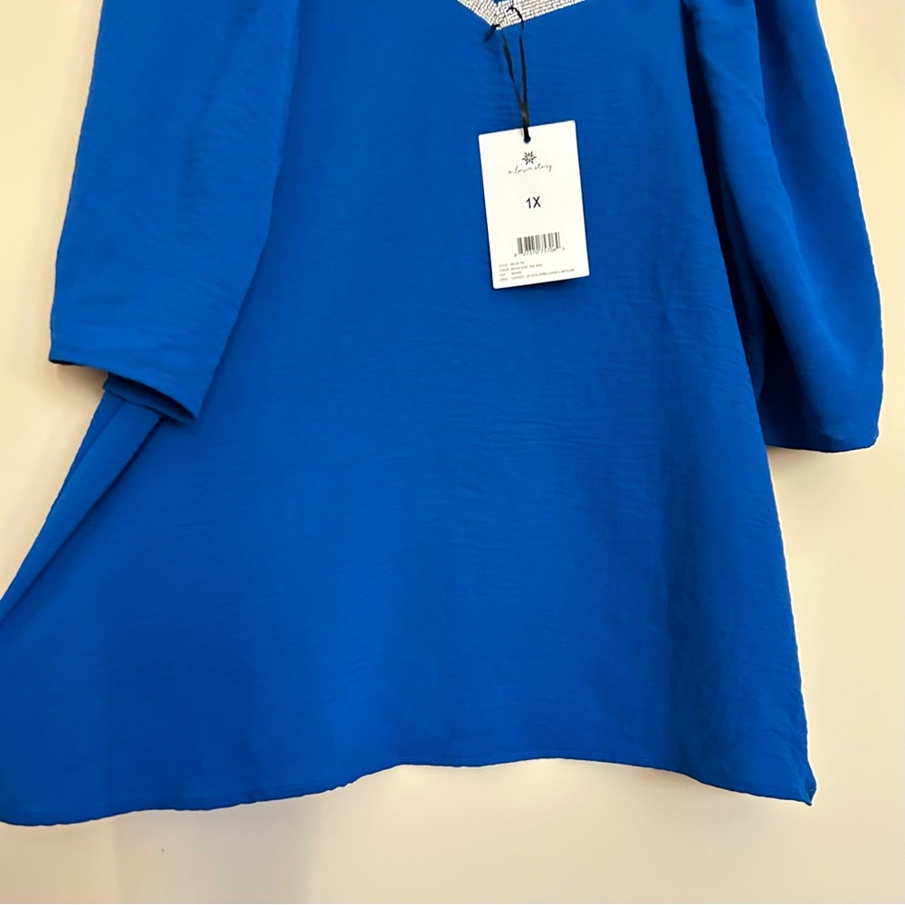 NEW A Love Story Women’s Elegant Royal Blue Blouse with Silver Accent - Picture 5 of 7